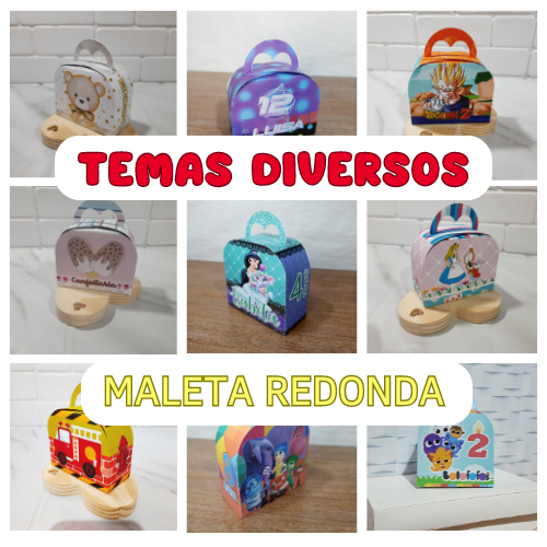 Caixinha Maletinha Redonda ou Lanchinho  Personalizada Vários Temas Lembrancinhas Mimos para Aniversário