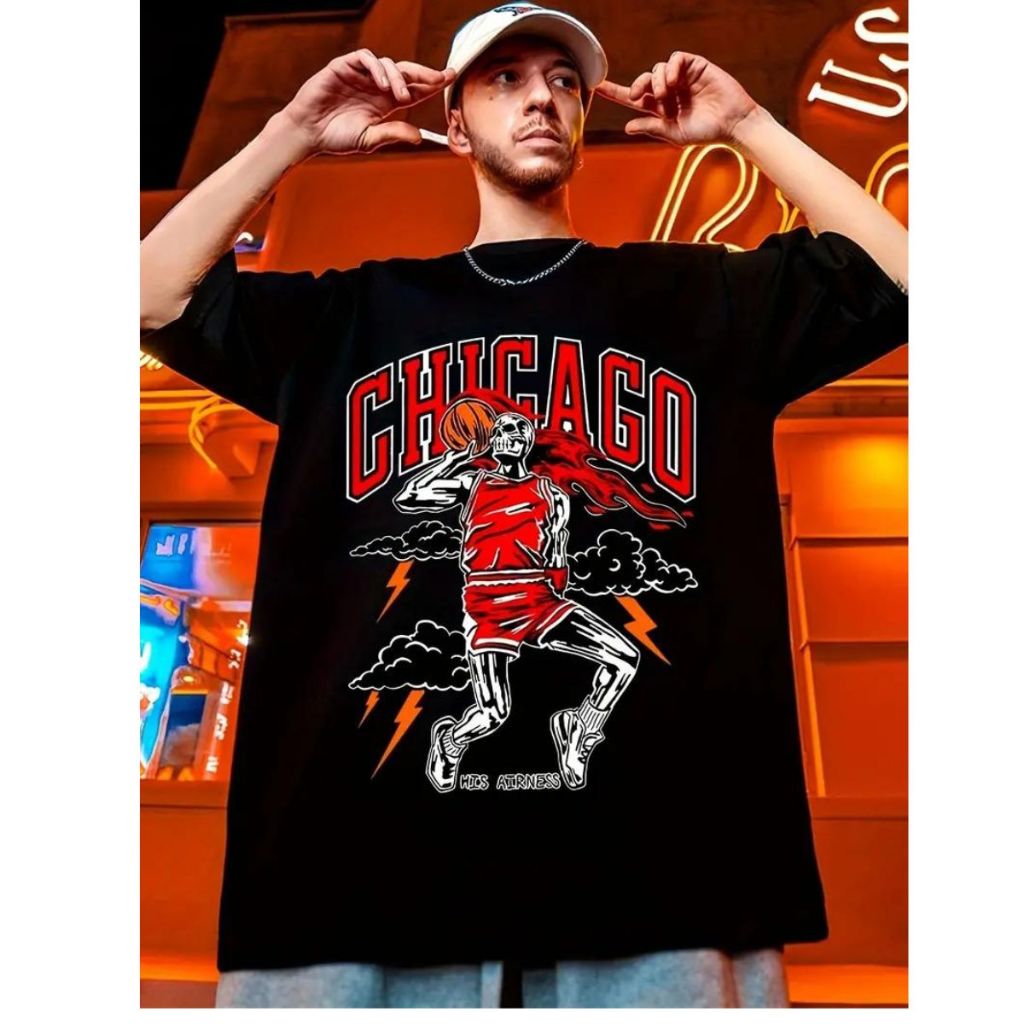 Camiseta Esporte Ginasio Basquete  Esqueleto Bola Time Chicago Usa Streetwear