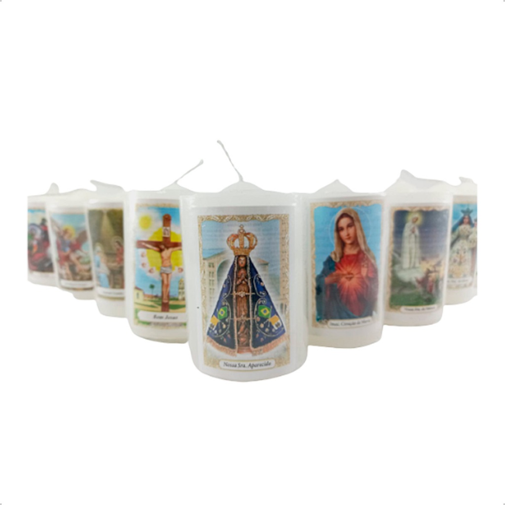 Vela Votiva 3 Dias Kit 12 Velas Com Imagem Santos Católico em Oferta na Shopee