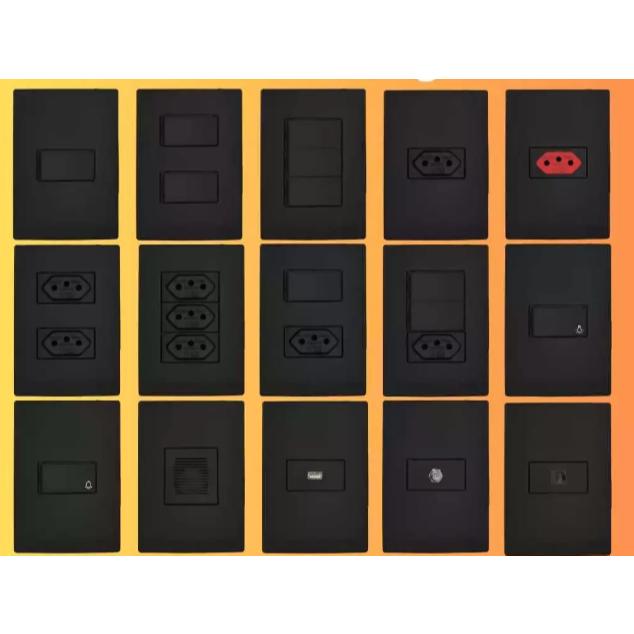 Tomada e Interruptor 10A 20A Linha Ouro Preto Fosco Modular RADIAL Tomada Apagador Paralelo Simples