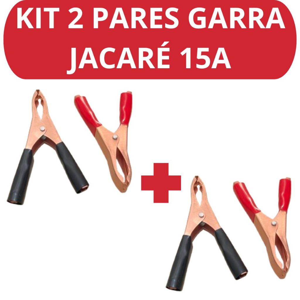 Kit 4 Garras De Bateria Tipo Jacare Reforçada 15a Para Cabo De Chupeta Espaguete Grampo Eletrico
