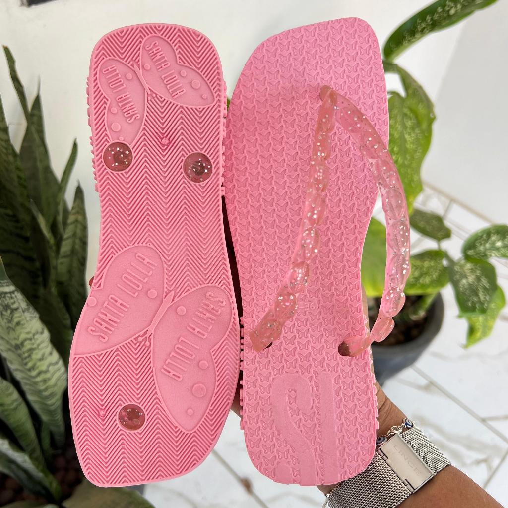 Chinelo De Dedo Santa Lolla Correia Gliter Bico Quadrado Tendência
