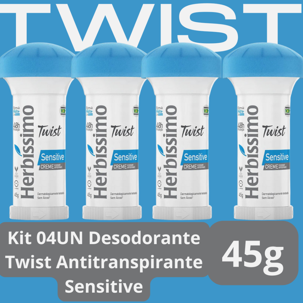 Kit 4x Unidades  Desodorante Twist Antitranspirante Sensitive Herbissimo 45G