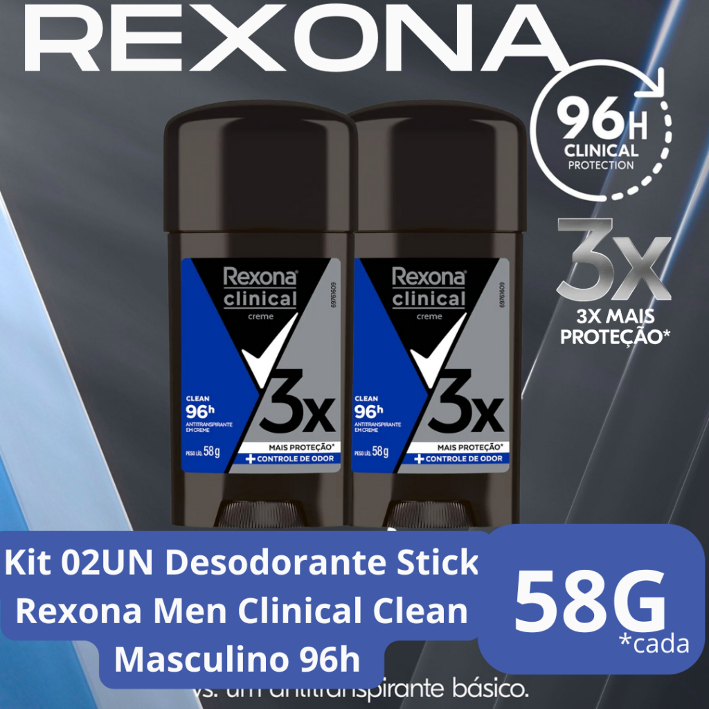 Kit 2 unidades Desodorante Rexona Clinical Men Clean Masculino 58g
