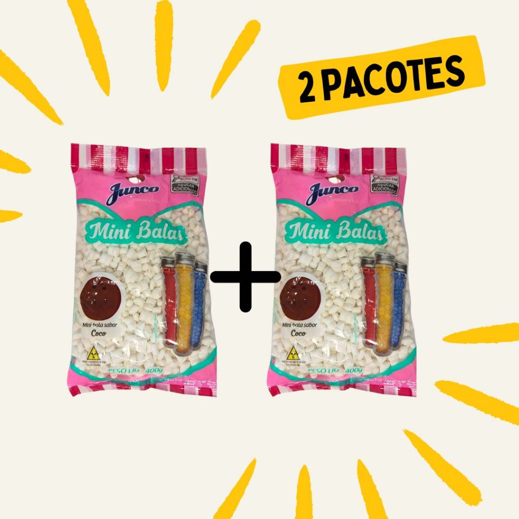 2 Pacotes Mini Bala de Coco 400g Junco Vários Sabores Para Decoração Tubetes Latinhas em Oferta na Shopee