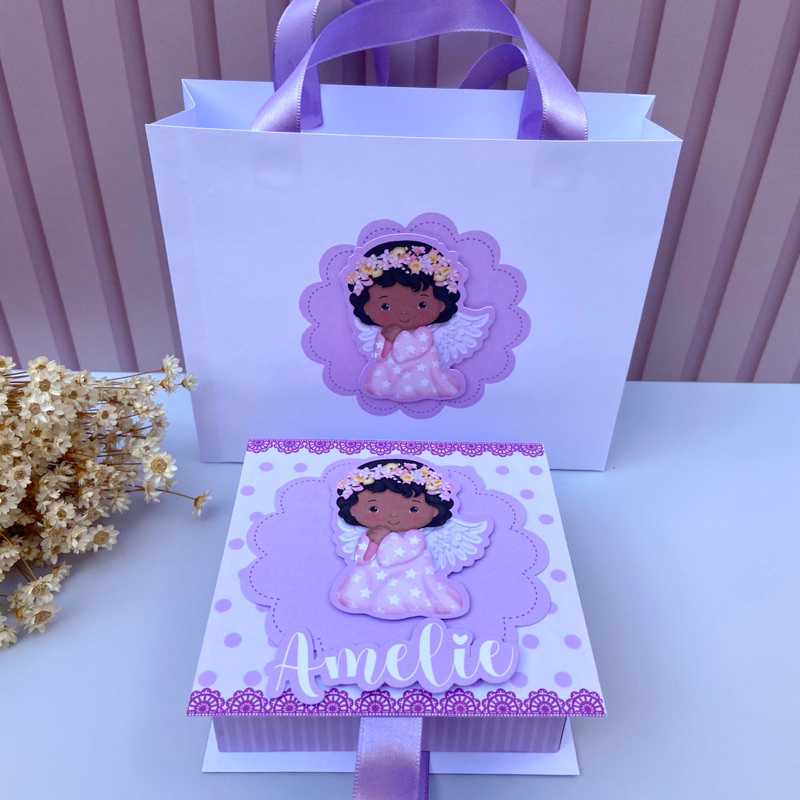 Kit convite de padrinhos de batismo Menina lilás