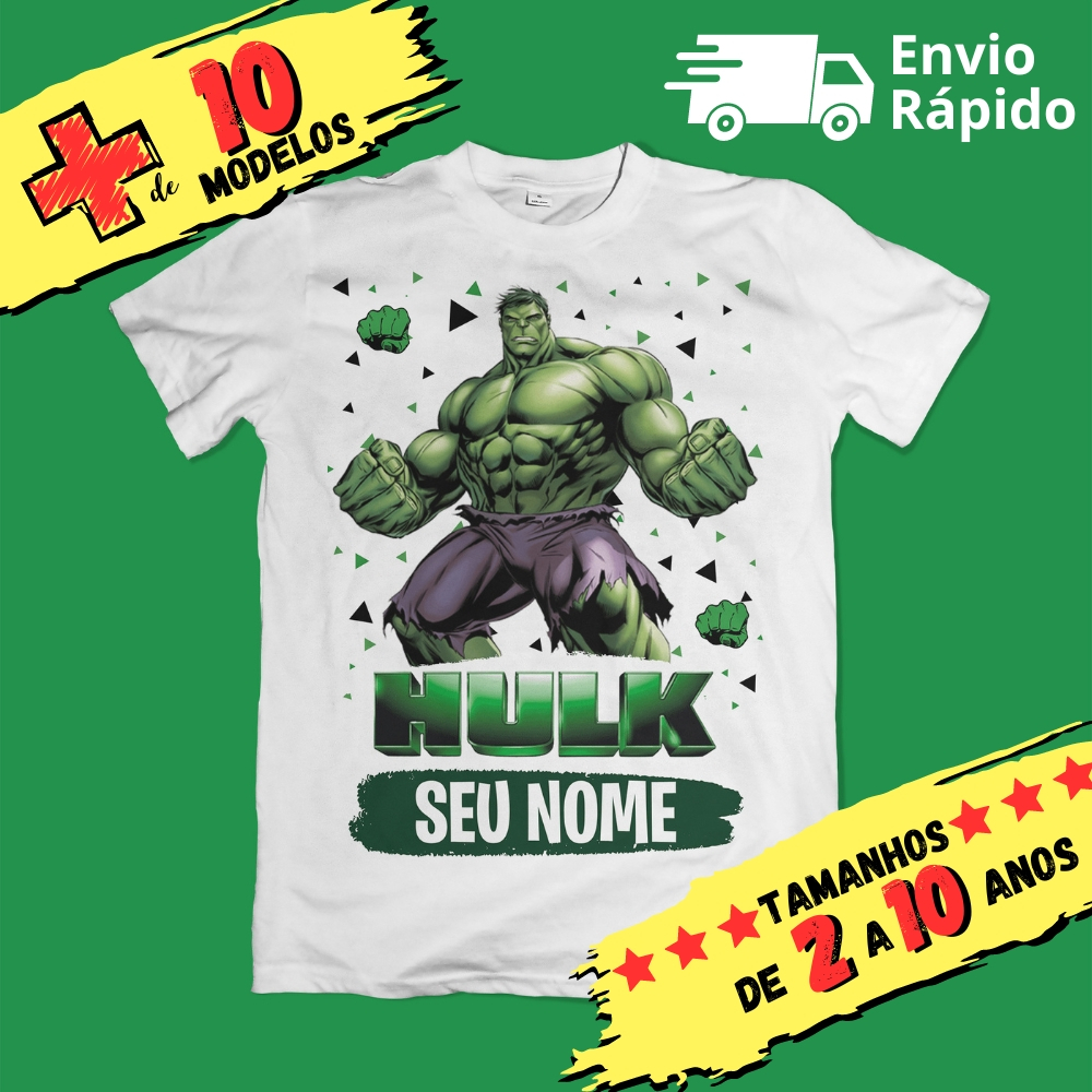 Camiseta Infantil Hulk Personalizada com Nome (opcional) 12 Modelos em Oferta na Shopee