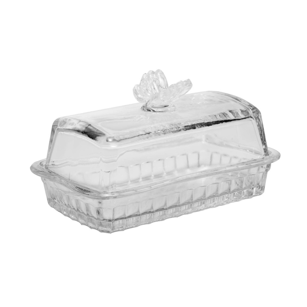 Manteigueira de Vidro Cristal com Tampa Butterfly 17cm c 10,5cm x 10cm Wolff 20598