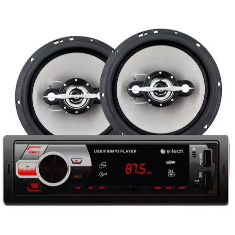 Kit Som Automotivo Rádio Mp3 E-tech Bluetooth Usb Sd Card. + Par de Alto Falante Leson 6 Polegadas