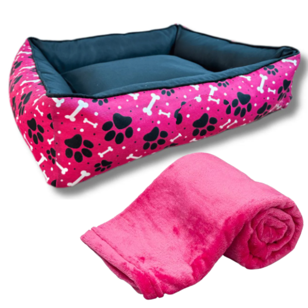 Kit Cama + Cobertinha Para Cachorro Manta Fêmea Cachorro Rosa Caminha Cobertor