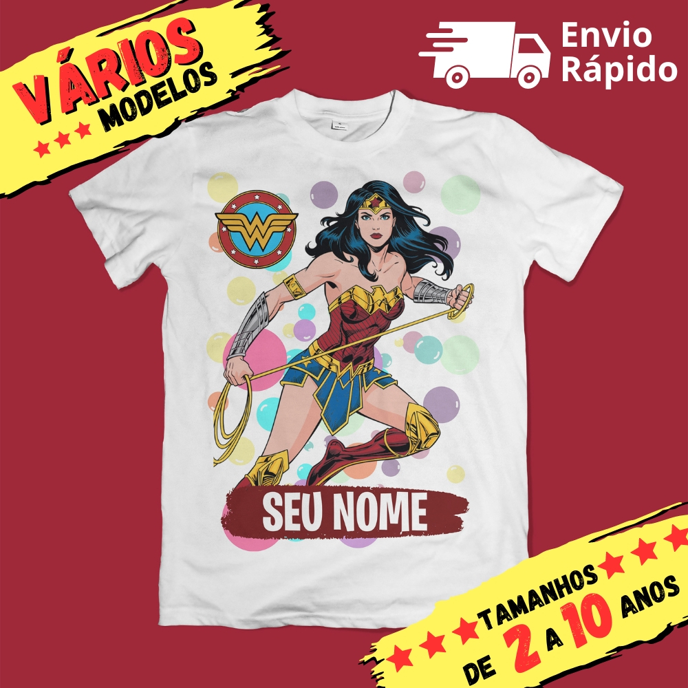 Camiseta Infantil Mulher Maravilha Personalizada com nome (opcional) Wonder Woman