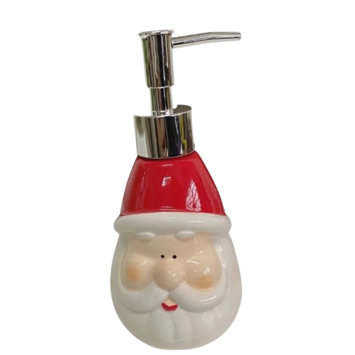 Porta Sabonete Sabão Líquido Papai Noel White em Cerâmica 8x8x16cm
