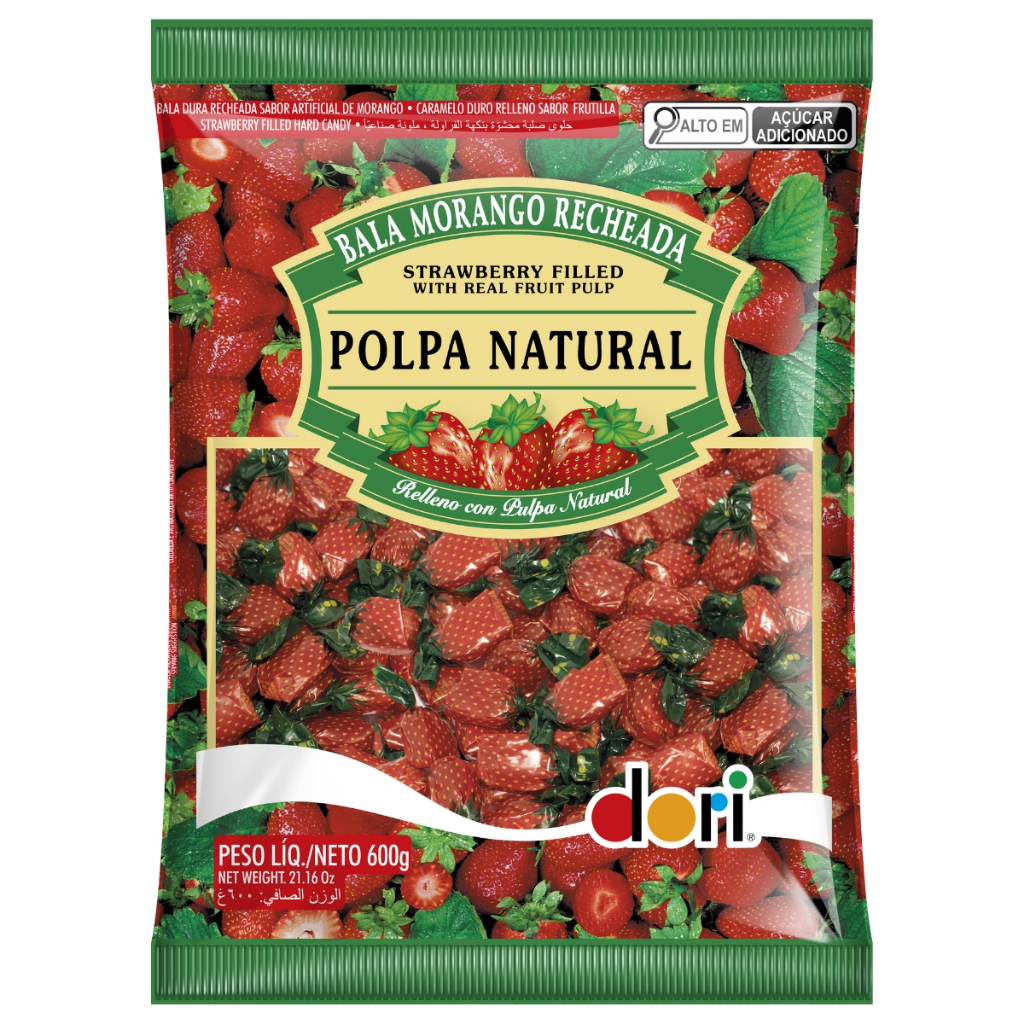 Bala Morango Recheada Polpa Natural 600g - Dori