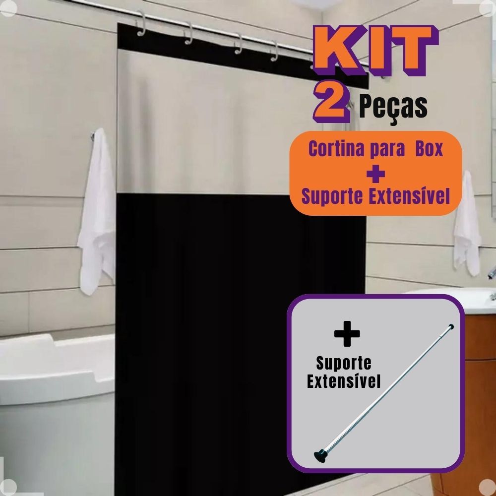 Cortina Box Banheiro Com Visor Lisa Antimofo C/ Ganchos + Suporte de Cortina em Oferta na Shopee