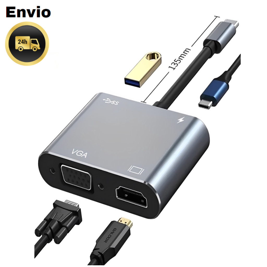 Hub Adaptador USb 3.0 TYPE-C HDMI VGA PEI-HUB04