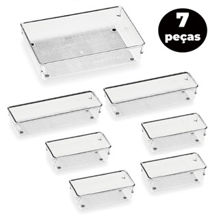 Kit 7 Organizador Acrílico de Maquiagem Geladeira Gaveta Armário Multiuso Cesto Pote Modular Gavetas em Oferta na Shopee