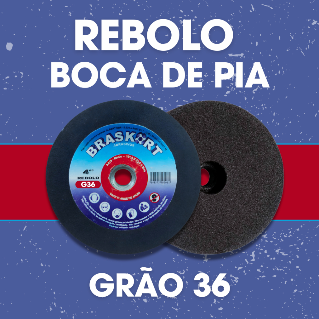 Rebolo Boca De Pia 4" Polegadas Grão 36 Porcelanato Rosca M14