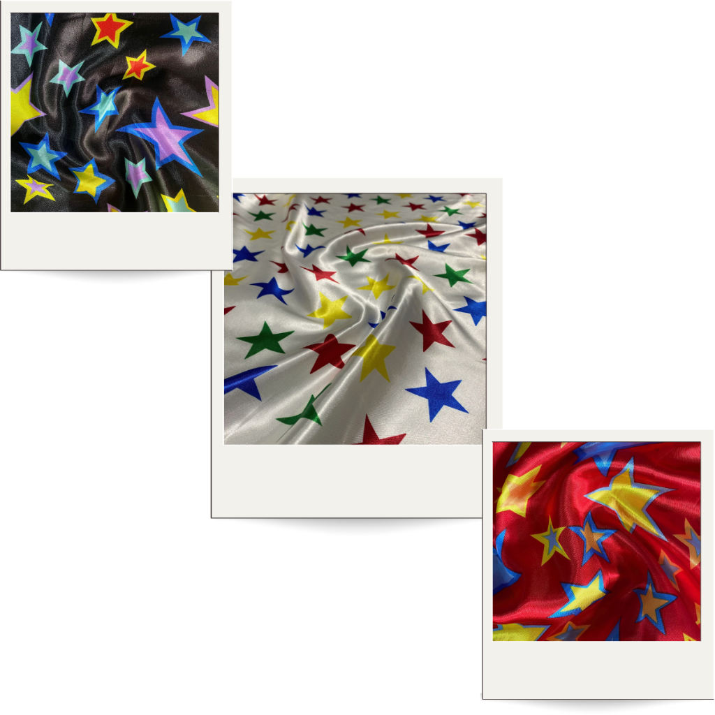 5 metros - Tecido Cetim Estampa Estrelas Coloridas 1,40m Festas e Fantasias