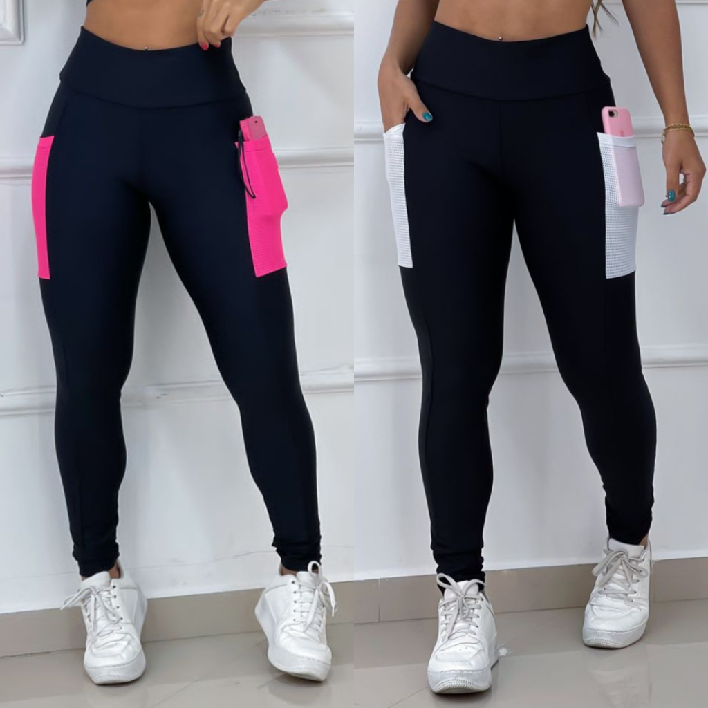Calça Legging Fitness Com Bolso Feminina Suplex Cintura Alta - Leg Academia