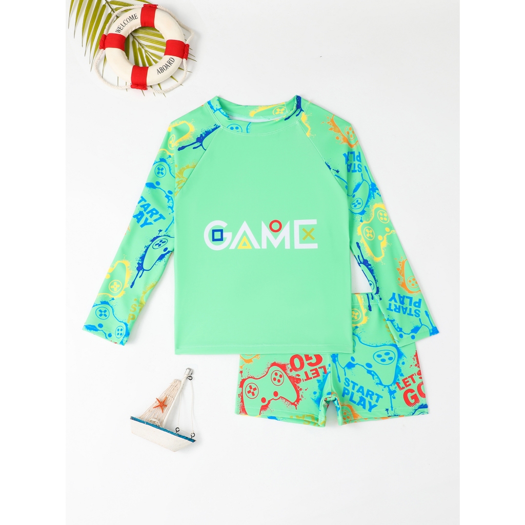 HT VEST Conjunto de Praia Infantil Masculino - Aventura no Mundo dos Games i3011