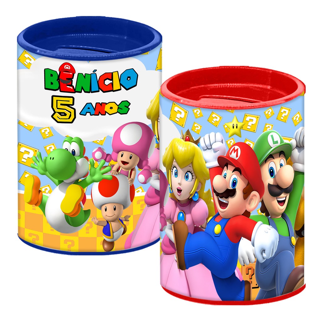 15 Cofrinho Personalizado Super Mario Aniversário Mário Festa Infantil Menino Luigi