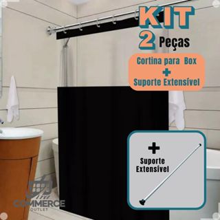 Kit Completo Cortina Box Banheiro com Visor – Lisa, Estampada Antimofo + Suporte de Cortina (varão) em Oferta na Shopee