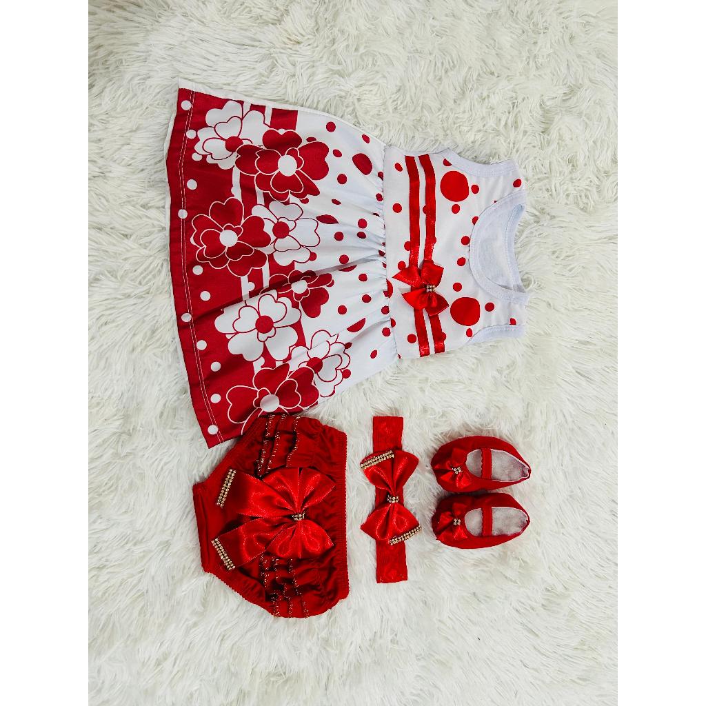 Kit vestido 4 peças de bebe floral em Oferta na Shopee