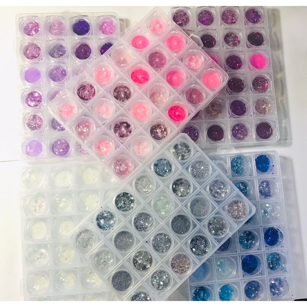 Glitter Flocado caixinha c/24 unid divisória  Para Decoração De Unhas Encapsuladas em Oferta na Shopee
