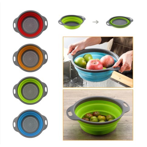 Escorredor Redondo Quadrado Retrátil Dobrável Silicone Multiuso Verduras Frutas Arroz Macarrão Casa