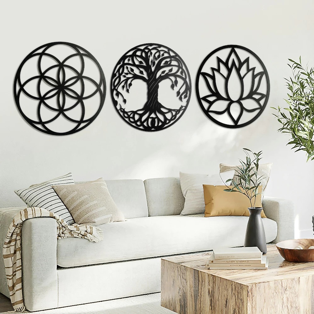 Imagem Kit com 3 Mandalas Decorativas MDF 3mm Cru - Celebração da Vida