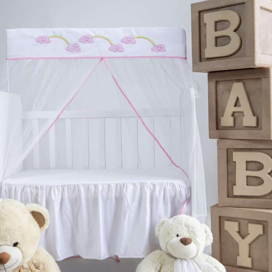 MOSQUITEIRO PARA ** MINI BERÇO** ARCOIRIS ROSA 0,94 LARGURA x 1,50 ALTURA