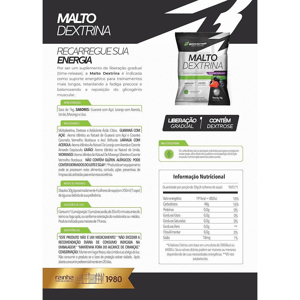 Maltodextrina 1kg Sabor Morango Bodyaction - Health