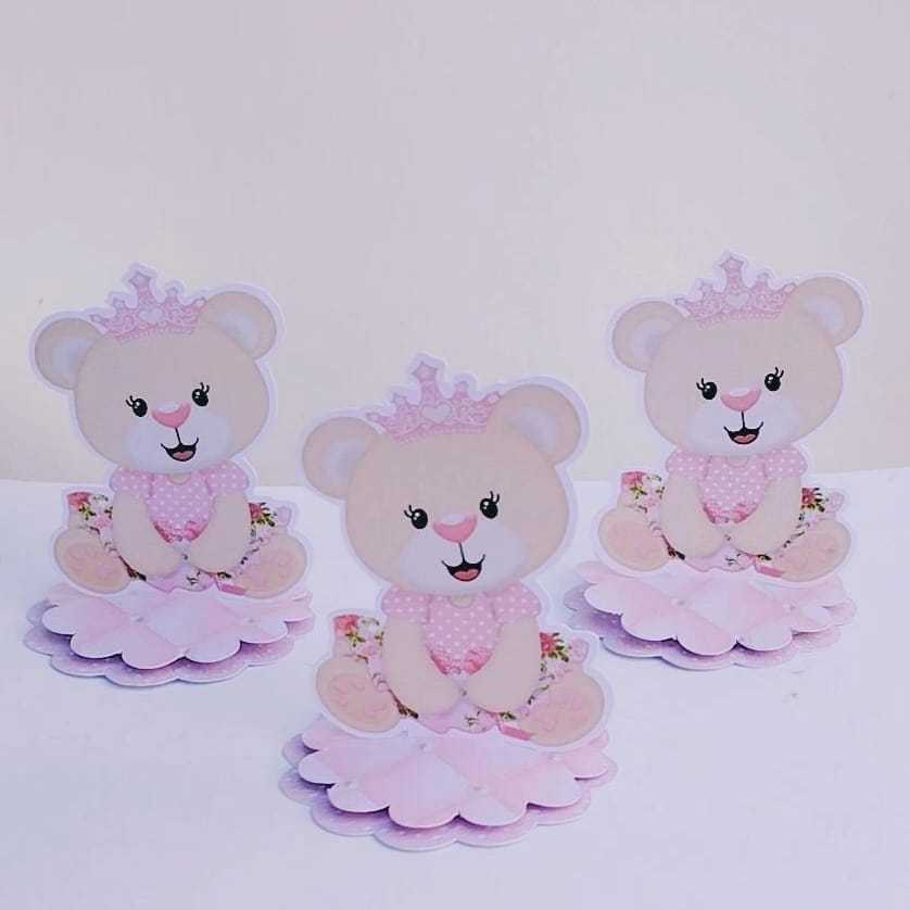 Kit Aplique 3D, 10, 20, 30 ou 40 und. Tag URSINHA PRINCESA Personalizada | Lembrancinhas | Festa infantil | Aniversário