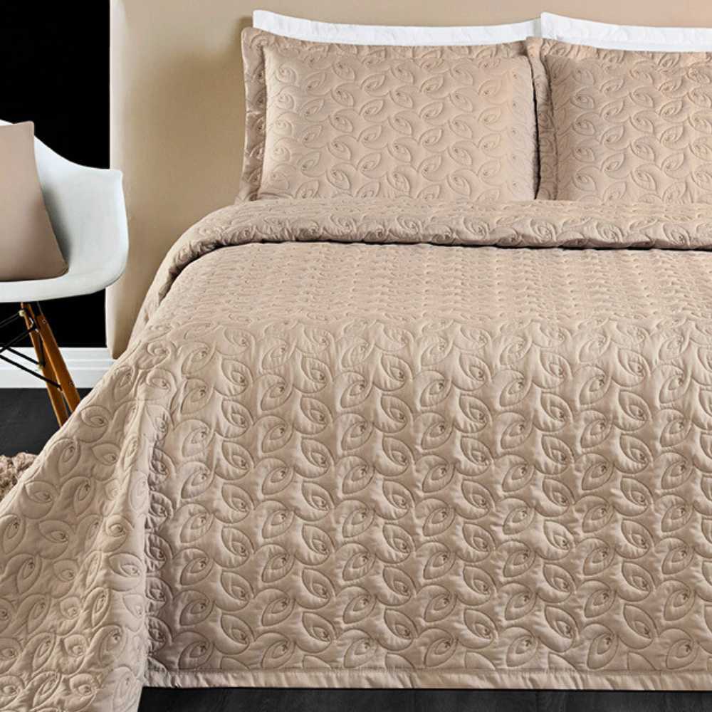 Kit Cobre Leito Colcha 3 Peças Bordado King Size Luxuoso Percal 200 Fios Com Porta Travesseiro Ágata