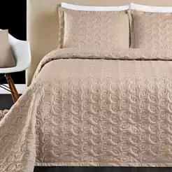 Kit Cobre Leito Colcha 3 Peças Bordado King Size Luxuoso Percal 200 Fios Com Porta Travesseiro Ágata