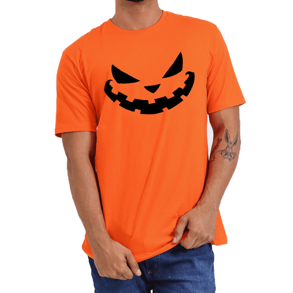 Camiseta de Halloween Masculina com cara de abóbora Camisa fantasia de festa de Helloween 2024 modelos novos