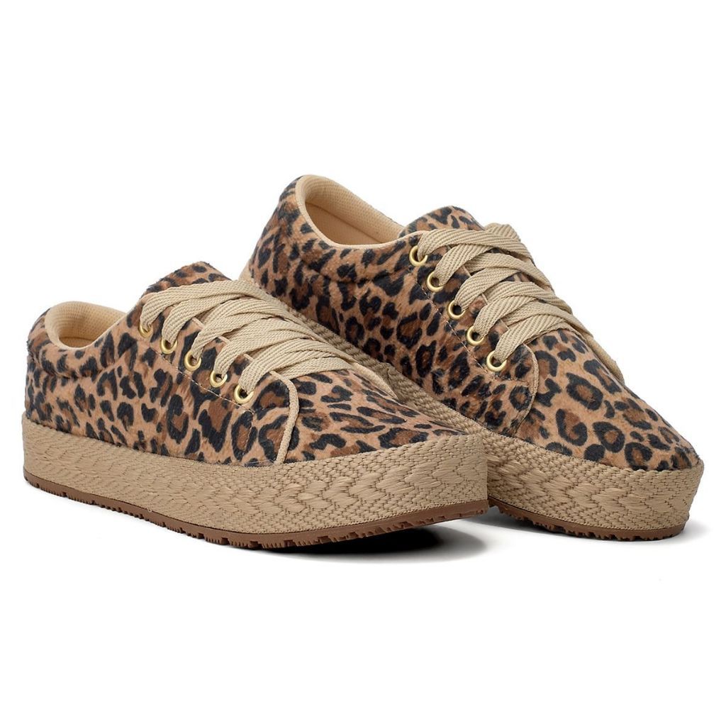 Tênis Feminino Casual Onça Animal Print Slip On Solado Corda Confortável Promoção Envio Imediato