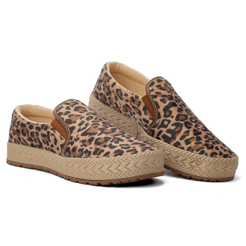 Tênis Feminino Iate Onça Animal Print Slip On Solado Corda Confortável Promoção Envio Imediato