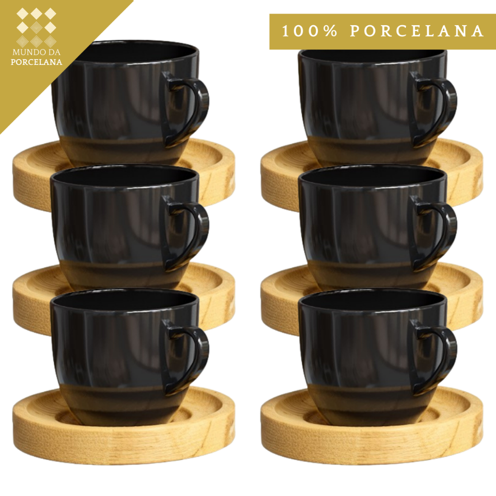 Kit Xicaras De Café Com Pires Jogo Caneca Chicara E Pires Chá Porcelana Preta 170ml