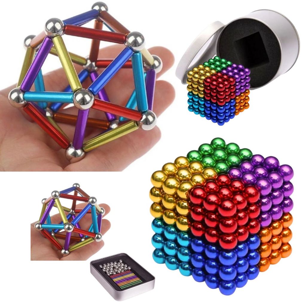 Pirâmide Magnética Neocube Colorido Imã Brinquedo Jogos Neodímio Com Latinha Para Guardar