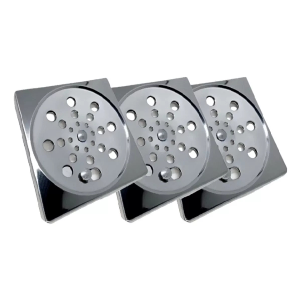 Kit 3 Tampa Ralo Grelha Quadrado 15x15cm Aço Inox Abre e Fecha