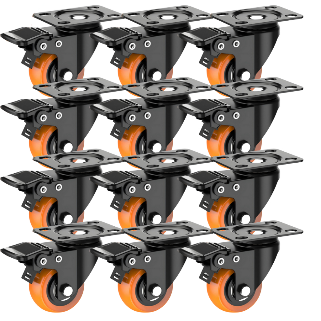 Kit 12 Rodinhas 2 Polegadas Com Base Giratória Freio e Trava Rodízio Anti-risco Roda Reforçada 150kg