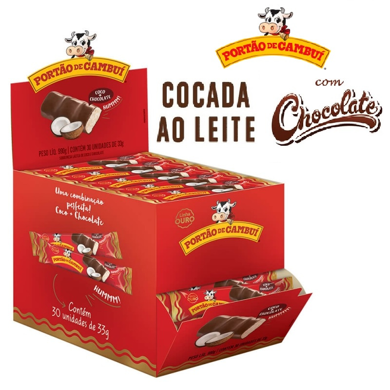 Cocada ao Leite com Chocolate Portão de Cambui - Display 990g - 30 Barrinhas de 33g cada