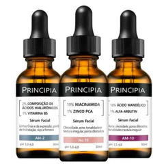 Principia Kit Trio Hidratação e Anti Manchas c/ Sérum Niacinamida Nc-10 + Mandélico AM-10 + Ácidos Hialurônicos AH-2