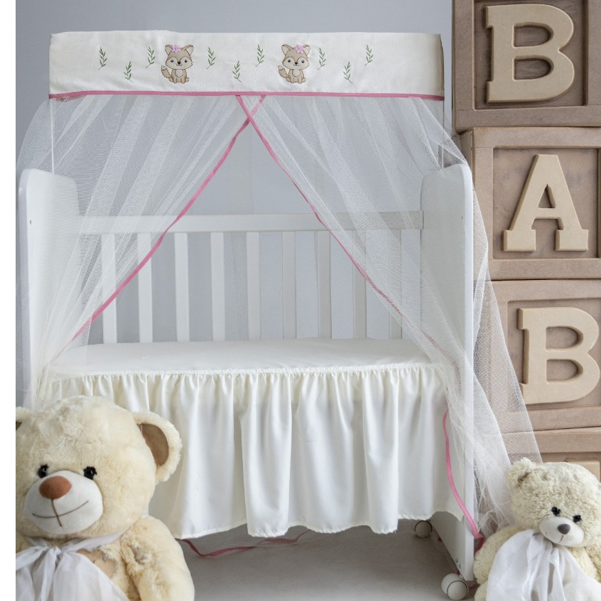 MOSQUITEIRO CORTINADO PARA ** MINI BERÇO** RAPOSINHA ROSÊ 0,94 LARGURA x 1,50 ALTURA