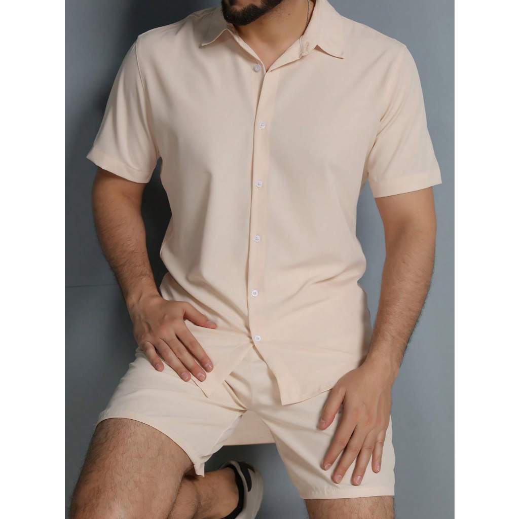 Conjunto Camisa e Short Florido Havaiano Estampado Listrado Adulto Masculino Tecido de Viscose