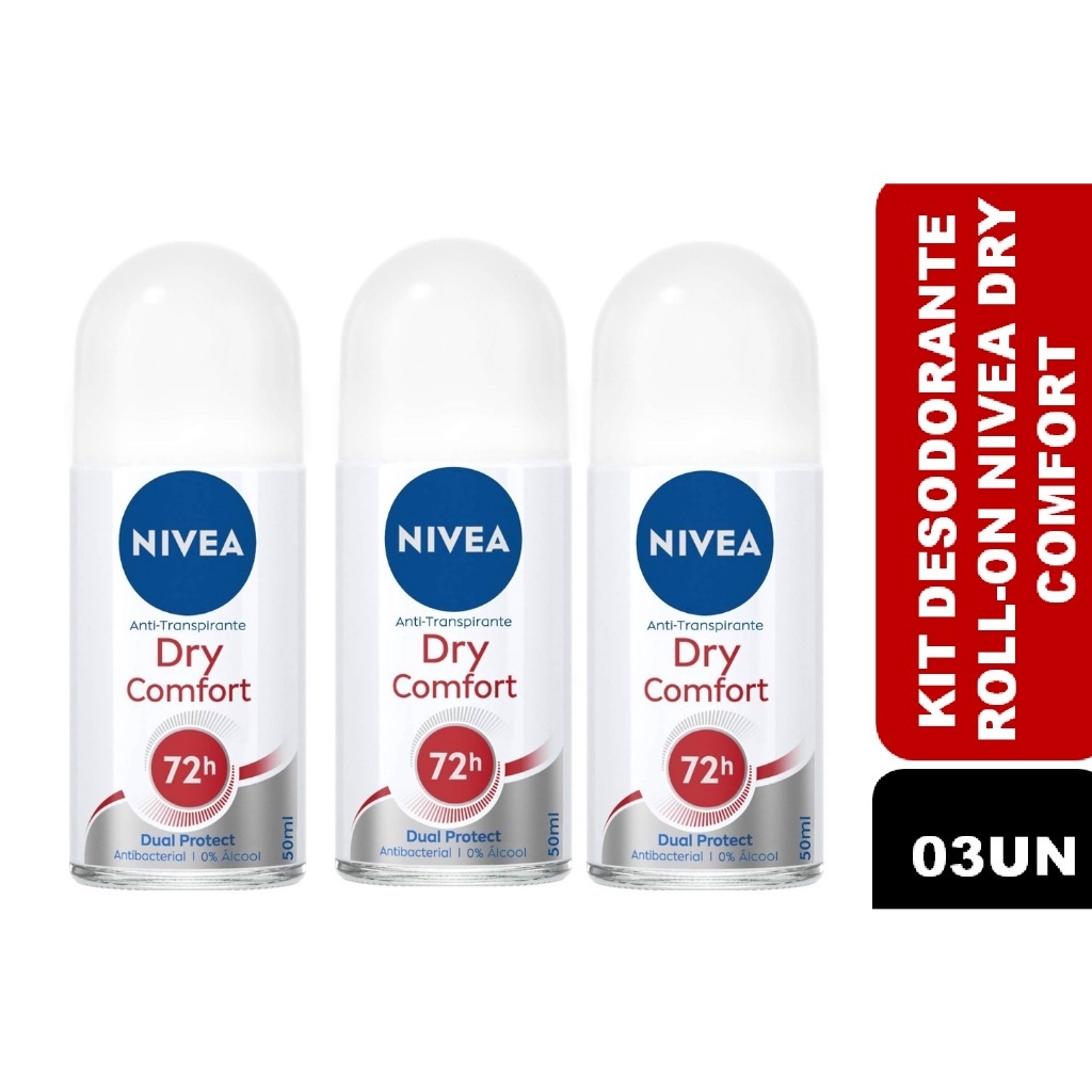 Kit 3x Unidades Desodorante Roll On Nivea Dry Comfort 50mL