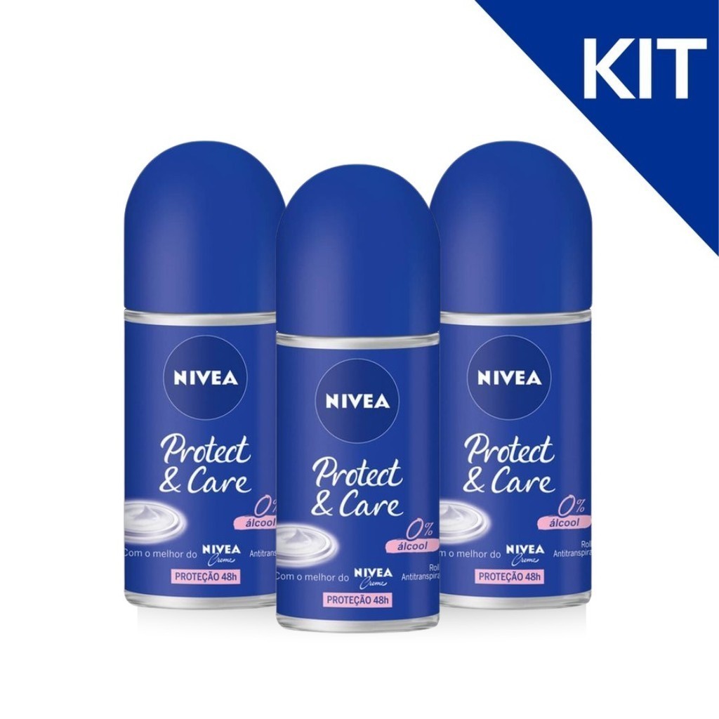 Kit 3x Unidades Desodorante Nivea Protect & Care Feminino Roll On Cada 50mL