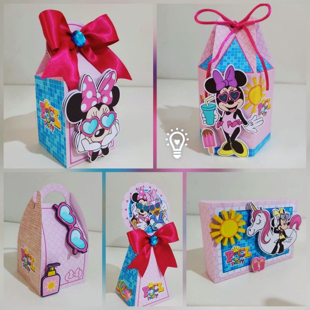 Kit Minnie Pool Party Festa na Piscina Lembrancinha Personalizada Scrap Caixa Festa