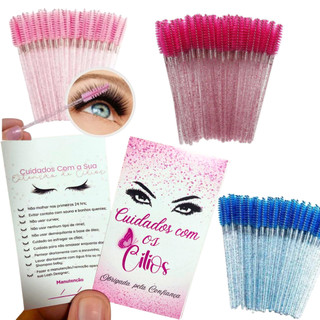 kit 50/100 escovinhas com glitter Extensão de Cílios + Cartão de cuidados Extensão de Cílios